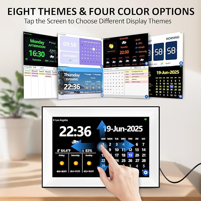 WiFi Touch Screen Digital Calendar Clock, 64 Custom Alarms, with Auto-Sync Time & Date, 7-Day Weather Forecast, Weekly Schedules Desk Clock (10.1" White)