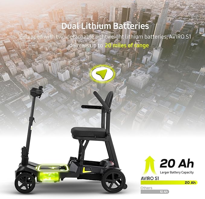 DECOMIL Aviro S1 Lightweight (39 lbs) Foldable Mobility Scooter for Adults – 20-Mile Range, Dual 10Ah Lithium Battery, 270W Motor, 20-Mile Range, 265 lbs Capacity, All-in-One Design