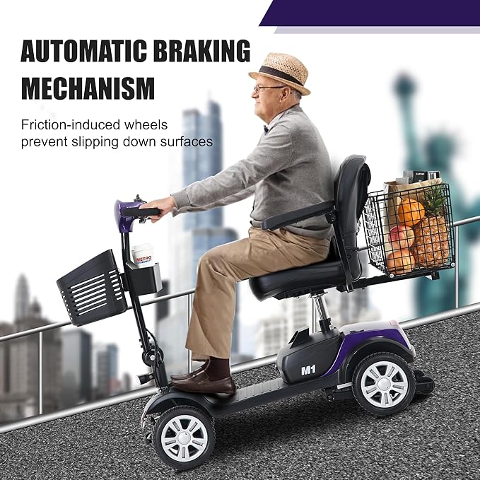 4 Wheel Metro Mobility Scooter for Adults-Motorized Scooter for Seniors-300 lbs Max Weight Capacity-Long Range and Removable Battery-300W Powerful Motor-M1 Purple