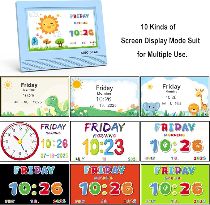 SINOIDEAS 7-Inch Kids' Digital Alarm Clock,Children's Sleep Trainer with Remote Control & Custom Reminder Function