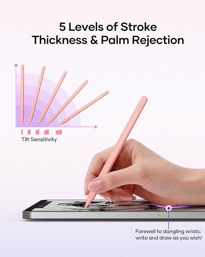 Stylus Pen for iPad 9th&10th Generation, 5 Mins Fast Charging Active Pencil Work for 2018-2024 iPad 6/7/8/9/10, Air 3/4/5, Mini 5/6, Pro 11"/12.9", Pink