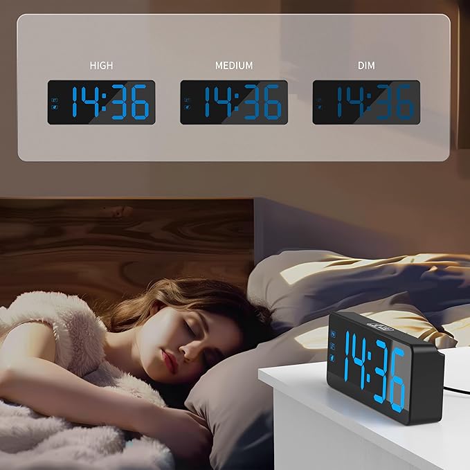 KWANWA Digital Alarm Clock with 3-Level Dimmer & Battery Backup | 2.4" Jumbo LED Display, Auto Night Mode, 7-Min Snooze, Dual Power (UL Adapter + 59in Cord) | Compact for Bedroom, Travel, Office