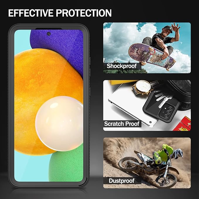 wahhle Compatible with Samsung Galaxy A52 Case, Built in Screen Protector Full Body Shockproof Slim Fit Bumper Protective Phone Cover for Samsung A52S & A52 4G/5G Men Women-Black/Clear