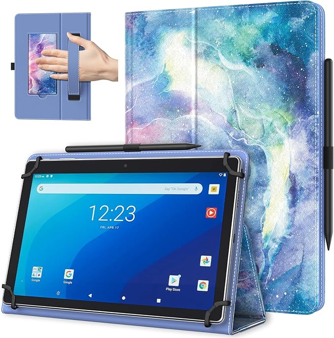 TiMOVO Universal Case for 10.1 Inch Android Tablet with Pen Loop, Lightweight Folding Stand Cover with Hand Strap for All 9.6"-11" Touchscreen Tablet, Dreamy Nebula