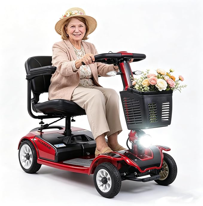 Movcan S-01 4-Wheel Heavy Duty Mobility Scooter for Seniors & Adults, 419lbs Weight Capacity, 360° Swivel Seat, USB Charging,Turn Signals, Safety & Large Storage for Shopping, Park & Daily Outdoor Use