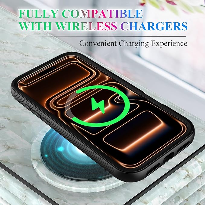 wahhle Compatible with iPhone 17 Pro Max Case, Magnetic Built in Screen Protector Full Body Shockproof Slim Fit Bumper Protective Phone Cover Men Women 6.9"-Black/Clear