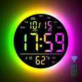 EASYERA 10" Large Digital Wall Clock with Remote Control, Music Sync RGB Atmosphere Light, Low-Reflectivity, Temperature, LED Display, Dual Alarms, BT Sync, Auto DST for Bedroom and Classroom