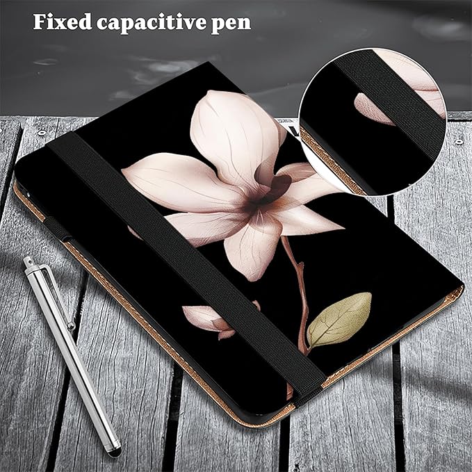 Dteck for Galaxy Tab S6 Lite (10.4") Tablet Case 2024/2022/2020 (SM-P620/P610), PU Leather Slim Folio Case with Adjustable Stand, Lightweight Protective Cute Cover with Stylus Pen Loop (White Flower)