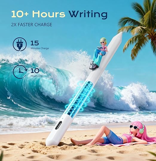 Stylus Pen for iPad 9th&11th Generation - 2X Fast Charge Digital Pen - Compatible with 2018-2025 Apple iPad Pro 11"/12.9"/M4, iPad mini 5-6 Gen, iPad Air 3/4/5/M2/M3-White