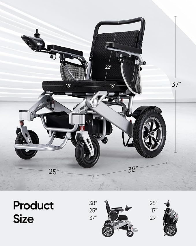 Electric Wheelchair 25 Miles Longer Range, Foldable Power Wheelchair for Adults Seniors,500W Dual Motors,Compact Motorized Wheelchair All Terrain,Intelligent Folding, Travel Size