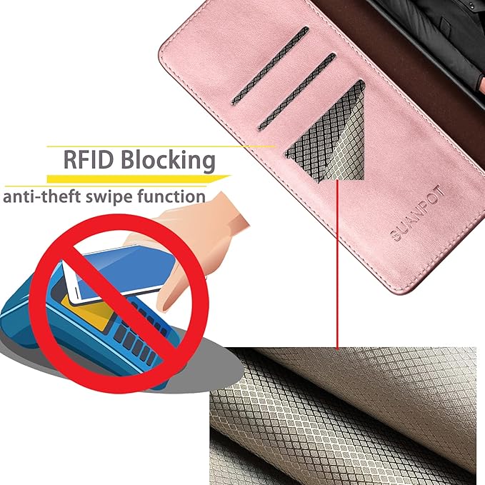 SUANPOT [RFID Blocking for Motorola Moto G Stylus 5G(Non 2022) with Wallet case Credit Card Holder,Flip Book PU Leather Shockproof Cover Cellphone Women Men for Moto G Stylus 5G Phone case(Rose Gold)