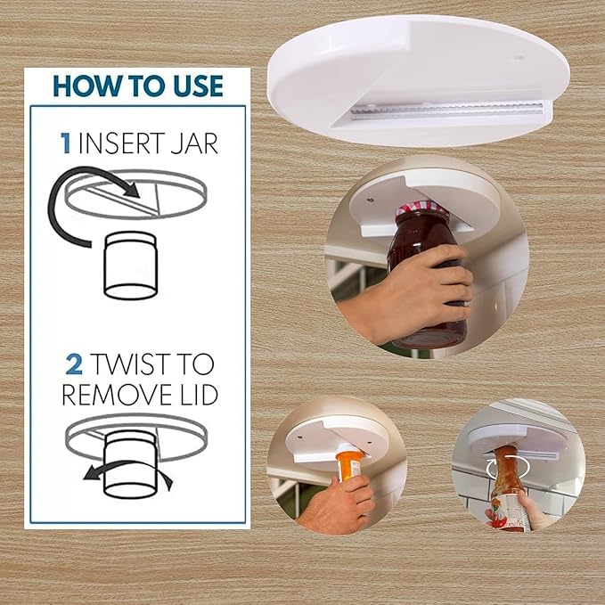 2 Pack Under Cabinet Jar Opener for Seniors, Easy Grip Jar & Bottle Opener for Weak Hands and Arthritis, One-Handed Kitchen Gadget for Home Assistance