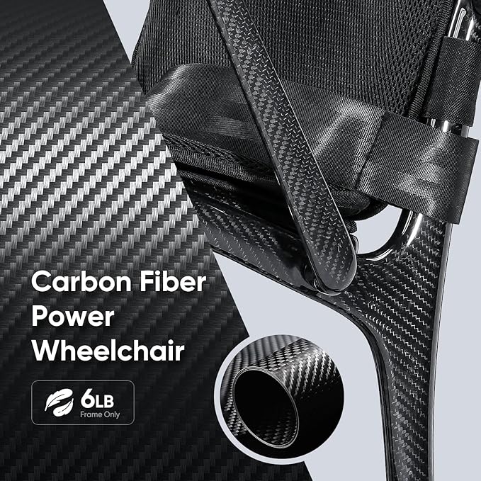 25.5lbs Carbon Fiber Electric Wheelchair for Adults, Lightweight Foldable Travel Power Wheelchair, Portable Motorized Wheelchairs, Airline Approved, Black