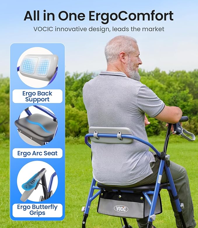 Walker for Seniors, Z11 All Terrain Walker with Ergo Seat, 380 lbs Weight Capacity, Height Adjustable