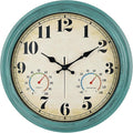 zyzamay 16 Inch Green Vintage Indoor/Outdoor Wall Clock with Thermometer & Hygrometer & Waterproof, Large Silent Sweep Numerals, Perfect for Porch, Garden, Pool
