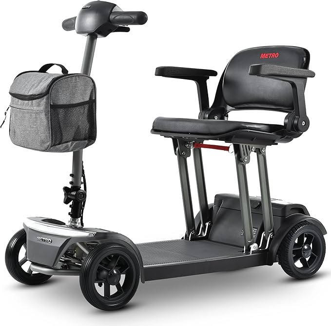 Metro Mobility Powered Mobility Scooters, 4 Wheel Foldable Mobility Scooter for Adults-265 lbs Capacity Folding Mobility Scooter, 10 Miles Long Travel Range Scooter with USB Charger Port Black