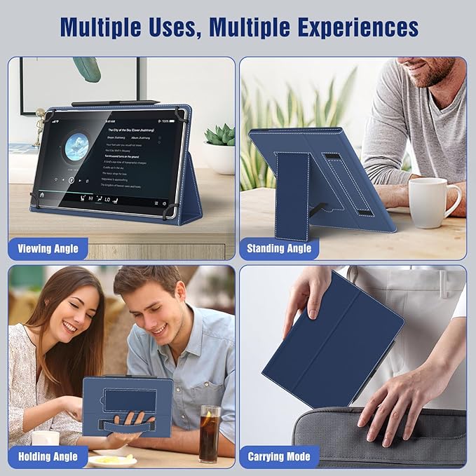 TiMOVO Universal Case for 10.1 Inch Android Tablet with Pen Loop, Lightweight Folding Stand Cover with Hand Strap for All 9.6"-11" Touchscreen Tablet, Navy Blue