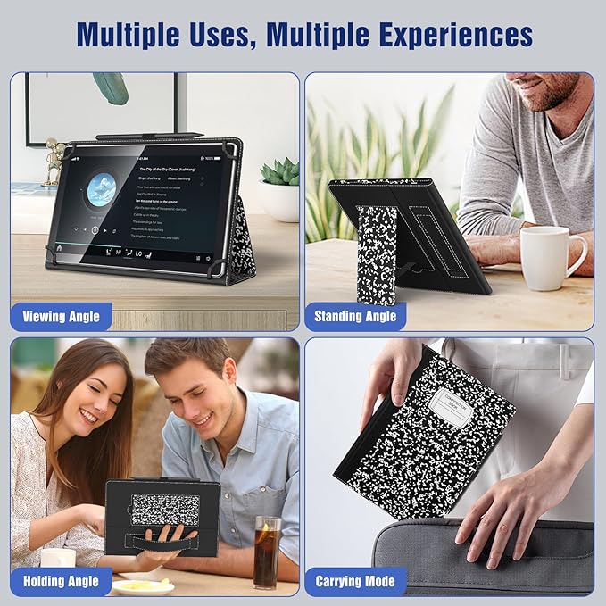 TiMOVO Universal Case for 10.1 Inch Android Tablet with Pen Loop, Lightweight Folding Stand Cover with Hand Strap for All 9.6"-11" Touchscreen Tablet, Notebook Black