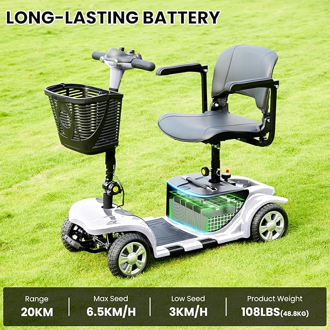 Mobility Scooters for Seniors, Light Weight Mobility Scooters for Adults, Foldable Powered Mobility Scooter, Compact Folding Electric Mobility Scooter, LED Lights, Adjustable Seat, 3~6.5 KM/H (SLIVER)