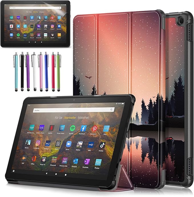 Case for Amazon Fire HD 10 Tablet 10.1" Inch Display (13th Generation, 2023 Released) - Lightweight Tri-fold Stand Cover Case + 1 Screen Protector and 1 Stylus (Forest Dusk)