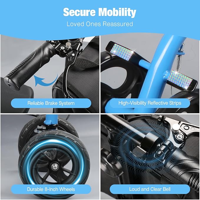 WHLICKS All Terrain Knee Scooter for Adults for Foot Surgery, Foldable & Steerable Knee Walker with PU Wheels, Medical Knee Scooter for Broken Foot Injured, Lightweight Leg Scooter for Broken Ankle
