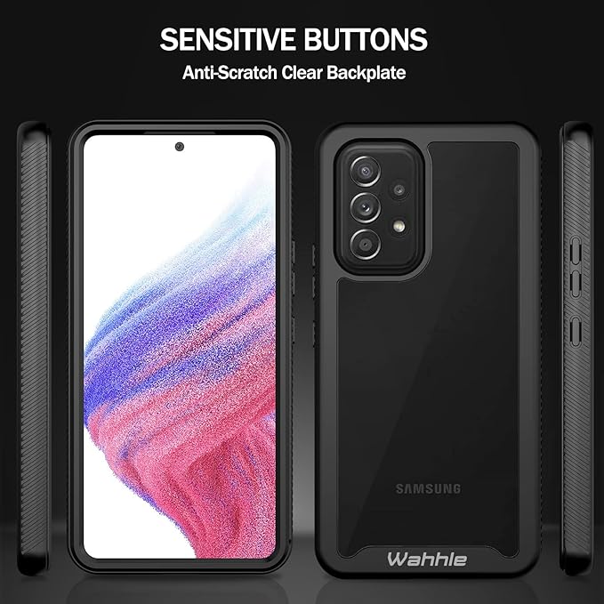 wahhle Compatible with Samsung A53 5G Case, Built in Screen Protector Full Body Shockproof Slim Fit Bumper Protective Phone Cover for Galaxy A53 5G Men Women-Black/Clear