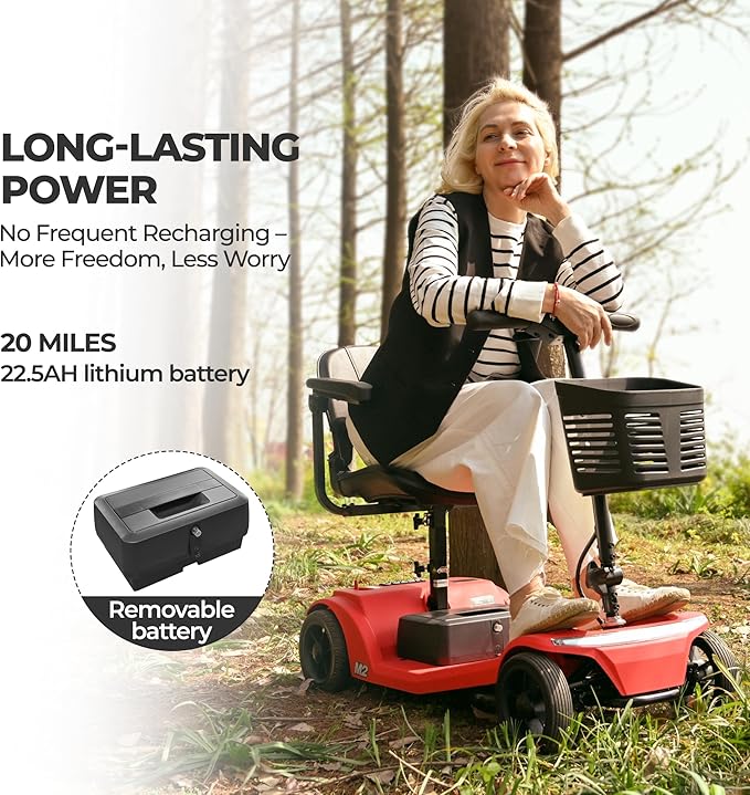 Metro Mobility 4 Wheel Foldable Mobility Scooters for Adults-330 lbs Capacity Powered Mobility Scooters, Mobility Scooter Lightweight, Electric Scooters for Seniors 20 Miles Range LED Light Red