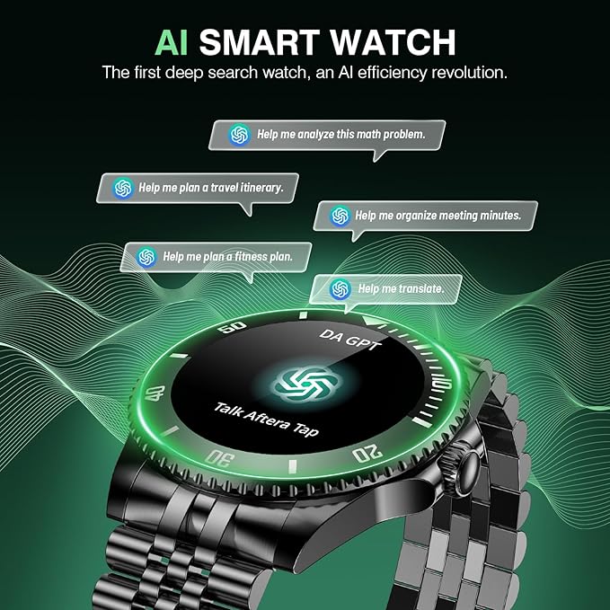 2025 DA GPT Smart Watch with Bluetooth Call,1.19-inch AMOLED Display, 24/7 Heart Rate, Blood Oxygen, Blood Pressure, Sleep Monitor, 107 Sports Fitness Tracker, Compatible Android and iOS Black Green