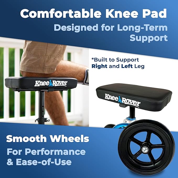 KneeRover Economy Knee Scooter Steerable Knee Walker for Adults for Foot Surgery, Broken Ankle, Foot Injuries - Foldable Knee Rover Scooter for Broken Foot Injured Leg Crutch (Blue)