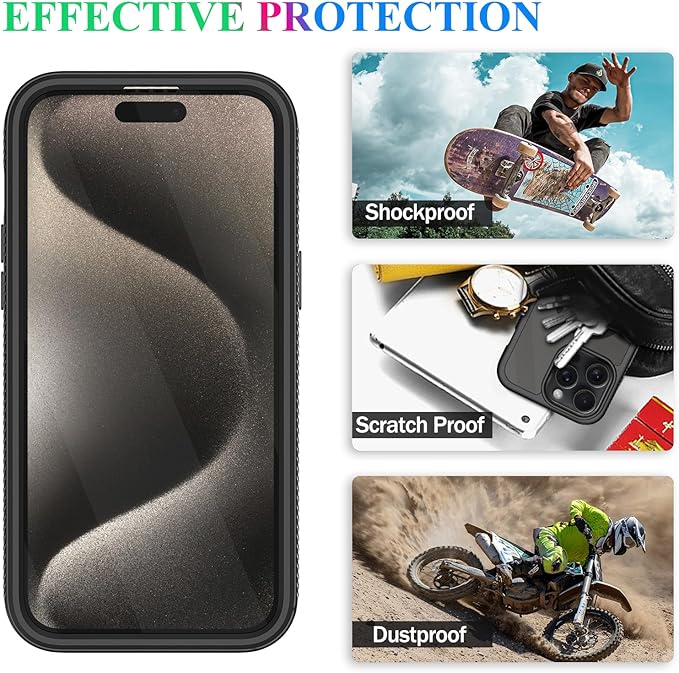 wahhle Compatible with iPhone 15 Pro Max Case, Magnetic Wireless Charging Built in Screen Protector Full Body Shockproof Slim Fit Bumper Protective Phone Cover 6.7'' Men Women-Black/Clear