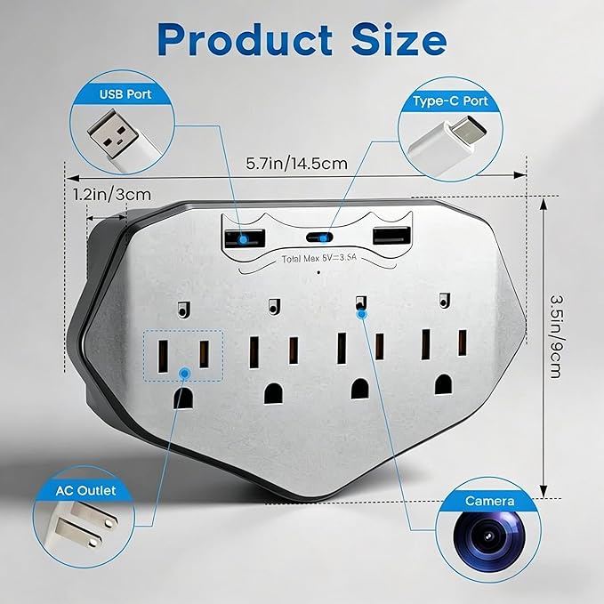 1080P WiFi Security Camera Wall Outlet - Mini Indoor Nanny Cam with Local SD Card Storage（SD Card not Included）, 120° Wide Angle, No Battery Needed Plug-in Camera for Baby/Pet/Home Security
