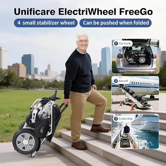 Unificate Foldable Electric Wheelchair for Adults: 3.7 MPH Max Speed & 5-Speed Adjustable | Smooth Start & Auto Brake | 300 lbs Capacity | Travel Mobility Scooter
