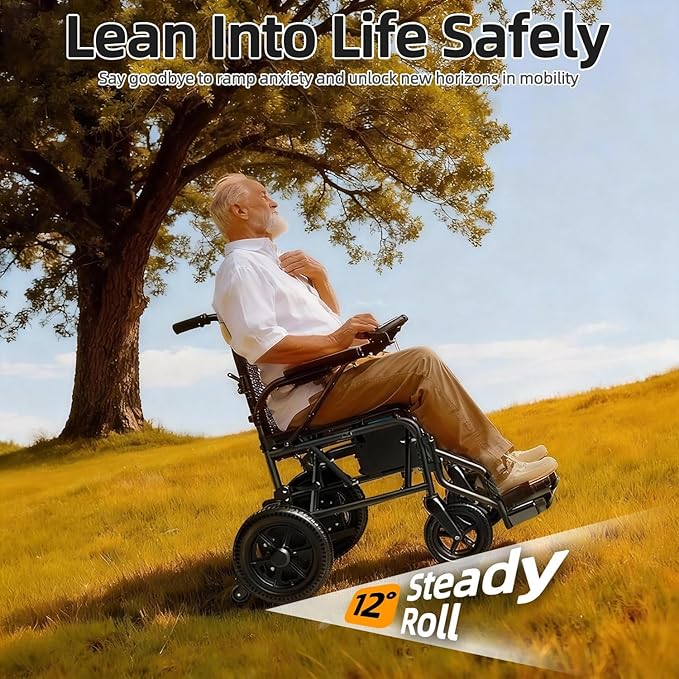 Hassky Folding Electric Wheelchair for Seniors, 15+ Miles Range Powered Electric Wheelchairs for Adults All Terrain Motorized Wheelchair for Travel