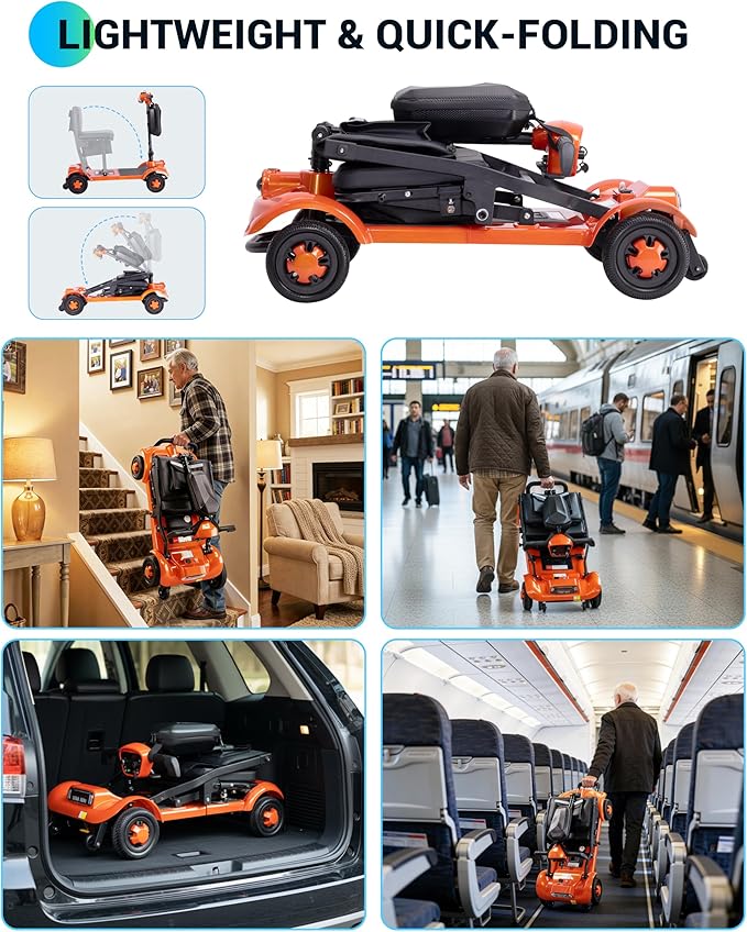 GoldSeason Foldable Mobility Scooter Lightweight & Portable, Airline & Cruise Approved for Traveling - 330LB Capacity Powered Electric Scooters for Seniors/Adults/Elderly/Handicap, 37.28 Miles Range