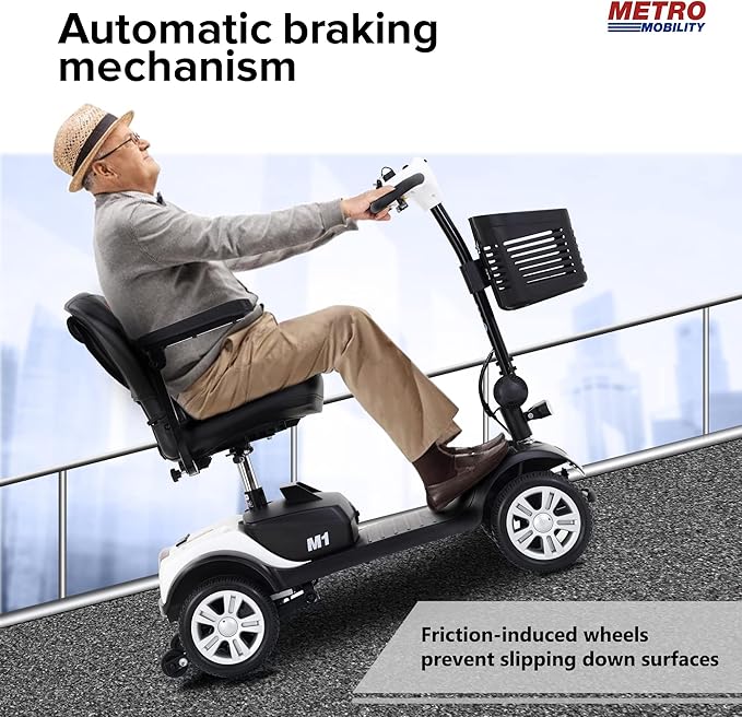 Christmas Gift for Mom Dad Parents Metro Mobility Scooter for Adults/Seniors-4-Wheel Foldable Electric Powered Mobility Scooters-with Thickened Leather Seats-Long Range Power Extended Battery-M1 White