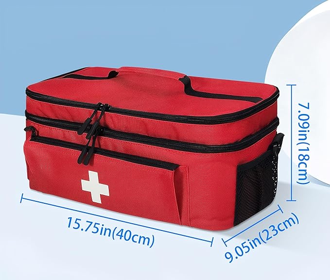 Meichoon Medical Bag Empty with Double-Layer Organizer Large First Aid Box for Emergency Supplies Waterproof for Travel Car Home First Responder Kit Medicine Storage Case Grey
