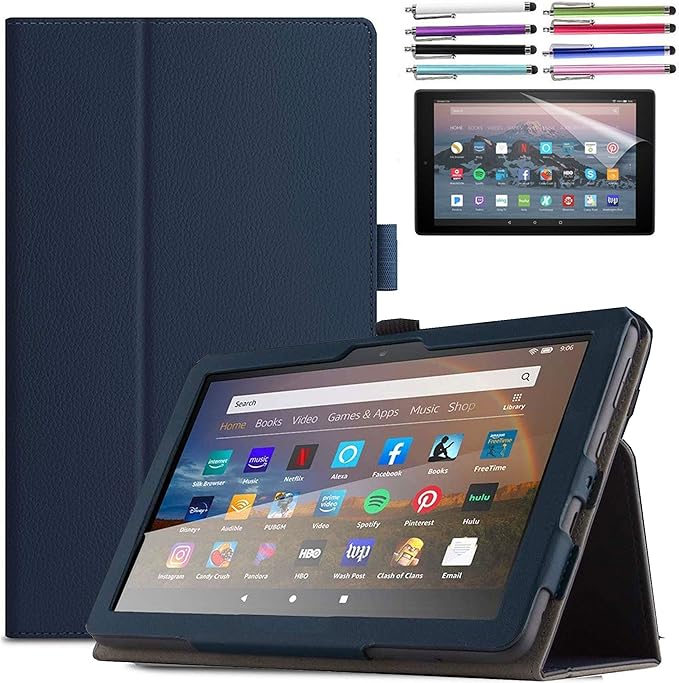Case for Amazon Fire HD 10 Tablet 10.1" Inch Display (13th Generation, 2023 Released) - Slim Lightweight Folio Stand Cover PU Leather Case + 1 Screen Protector and 1 Stylus (Navy Blue)