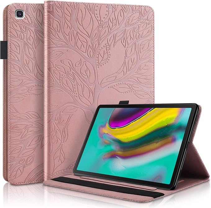 Case for Samsung Galaxy Tab S5e 10.5 2019 SM-T720/T725 Premium PU Leather Stand Flip Wallet Case Multiple Viewing Angles Lightweight Folio Cover with Card Pockets Stylus Loop Elastic Band - Rose Gold