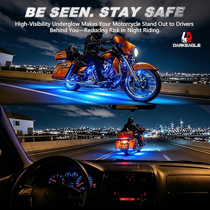 18PCS Motorcycle RGB LED Light Kit with Brake Turn Signal, Multicolor Underglow Lights with APP/RF Remote, Neon Accent Lights Dual Zone Waterproof 12V for Touring, Bagger & Large Cruiser Motorcycle