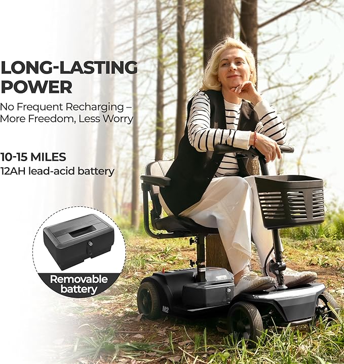 Metro Mobility 4 Wheel Foldable Mobility Scooter for Adults-330 lbs Capacity Powered Mobility Scooters, Mobility Scooter Lightweight, Electric Scooters for Seniors 10-15 Miles Range LED Light Black