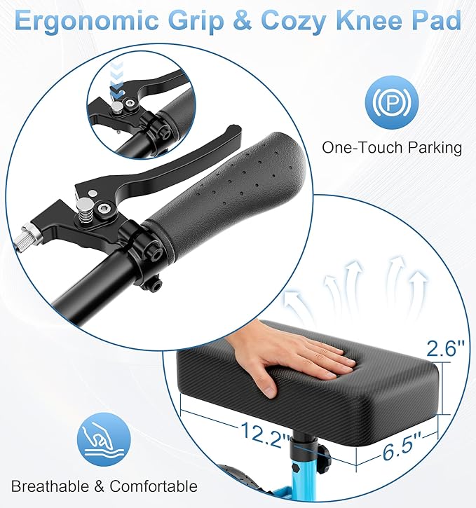 HOMLAND Knee Scooter Walker for Adults Foot Injuries Ankle Surgery, Foldable Steerable Leg Scooters with Dual Handbrake, Height Adjustable Handle & Knee Pad, Removable Storage Bag, 300 lbs Capacity