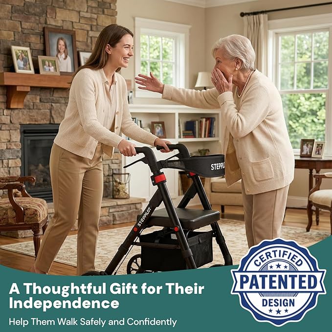 Bariatric Rollator Walker with Seat for Seniors, 500lb Capacity Aluminum Frame, Zero Wobble, 16lb Lightweight, 8" All Terrain Wheels, 10-Level Adjustable Handle/Seat, Cup Holder, Cane Clip