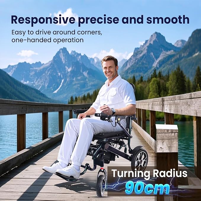 Electric Wheelchairs for Adults, 25 Miles New Remote Controlled Wheelchair, Ultra Lightweight 42LBS Folding Compact Motorized Wheelchair, Unique Blue Green Gradient Color, Airline Approved