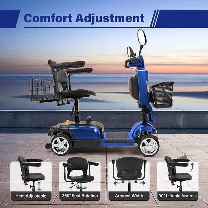 Wooken Powered Mobility Scooter, 4-Wheel Mobility Scooter for Adults, Seniors,264 lbs All Terrain Foldable Powered Mobility Scooter, Electric Powered Wheelchair Heavy Duty Mobility for Travel