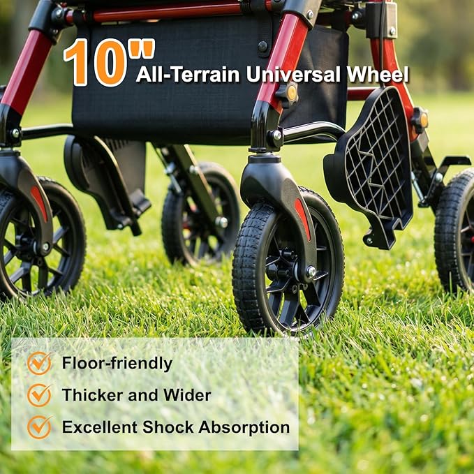 Rollator Walkers for Seniors with Seat, 2-in-1 Walker Wheelchair Combo, Foldable Rolling Walker with Seat, Wheelchairs for Adults – 400 lbs Capacity, Adjustable Height