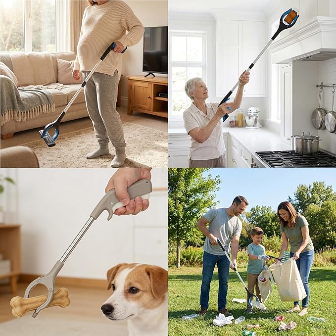 3 Pack Grabber Tool - 32 Inch (2 Pcs) Foldable with Magnet & 16 Inch (1 Pc) Fixed, 360° Rotating Jaw on All, Durable Litter Picker & Reacher for Elderly & All Users