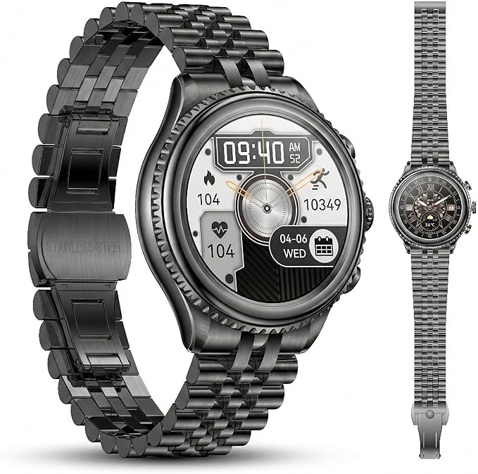 2026 Rotating Bezel Smart Watch for Men with Bluetooth Call, Heart Rate, Blood Pressure, SpO2, Sleep Monitor, Waterproof Round Watch with Encoder Knob, 1.32" AMOLED Display, Compatible Android and iOS