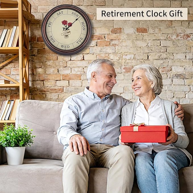 Foxtop Day of The Week Wall Clock for Seniors, Classic Silent Day Wall Clock for Office Home, Ideal Retirement Gift for Men & Women (14 Inch, Bronze)