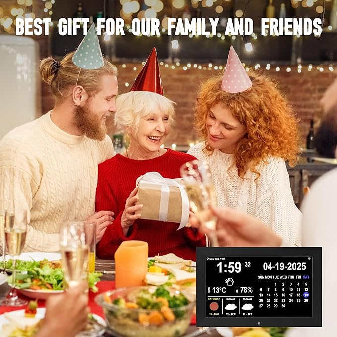 Digital Alarm Clock, Multiple Alarm Functions, Clock with Date and Day, Digital Alarm and Electronic Calendar for Seniors (White, 7 inch) (10-inch Black WiFi)