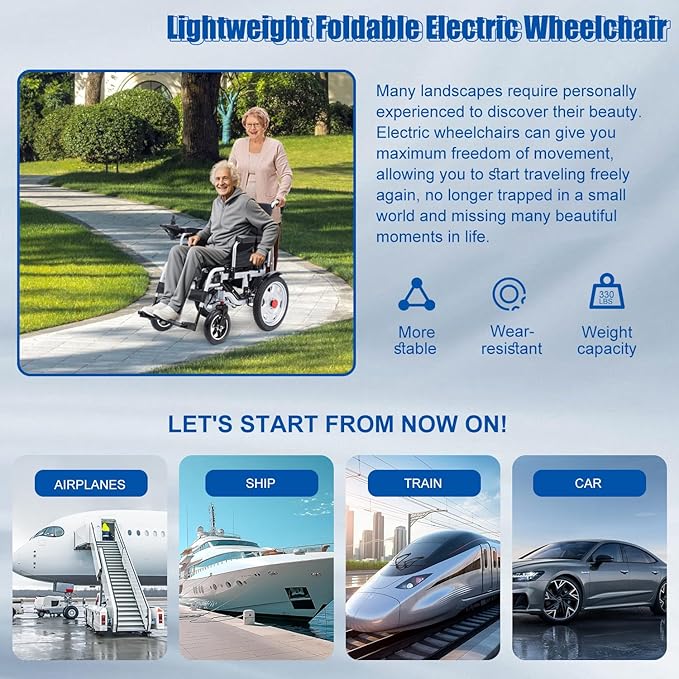 Electric Wheelchairs for Adults Lightweight Foldable Motorized Wheelchair for Seniors Support 330lb,500W Motor All-Terrain Power Wheelchair,Compact Size Travel Wheelchair Airline Approved